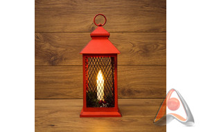 Декоративный фонарь со свечкой, красный корпус, размер 13.5х13.5х30.5 см, цвет тёплый белый, NEON-NI