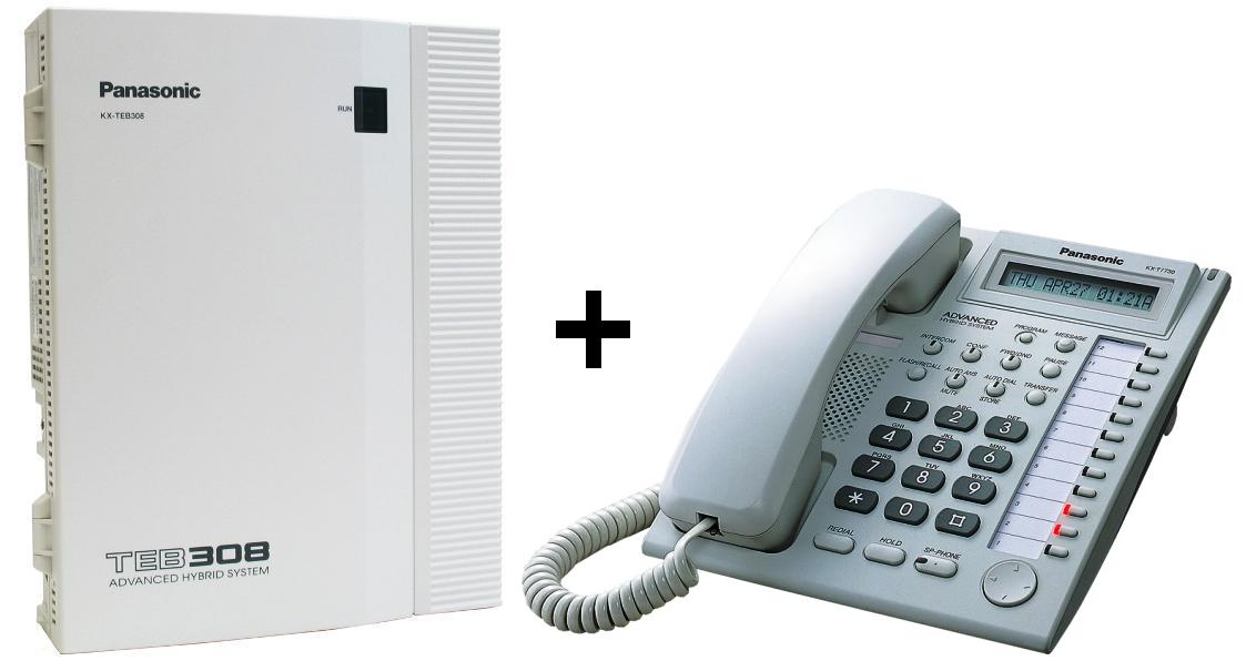 Комплект "Мини-офис 3х8" (АТС KX-TEB308RU + 1 системный и 3 аналоговых телефона)