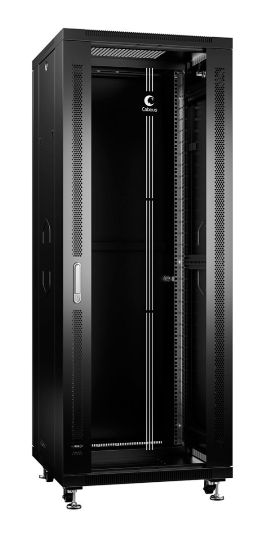 Шкаф телекоммуникационный напольный, 32U 600x800x1610 мм, дверь стекло, серый/черный Cabeus SH-05C-3