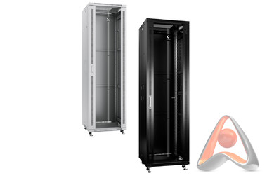Шкаф телекоммуникационный напольный, 42U 800x800x2055 мм, дверь стекло, черный/серый Cabeus SH-05C-4