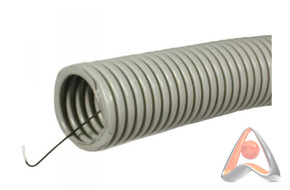 Труба гибкая гофрированная (гофра для кабеля) ПВХ 16 мм, с зондом, серая, бухта 100 м, Rexant 28-001