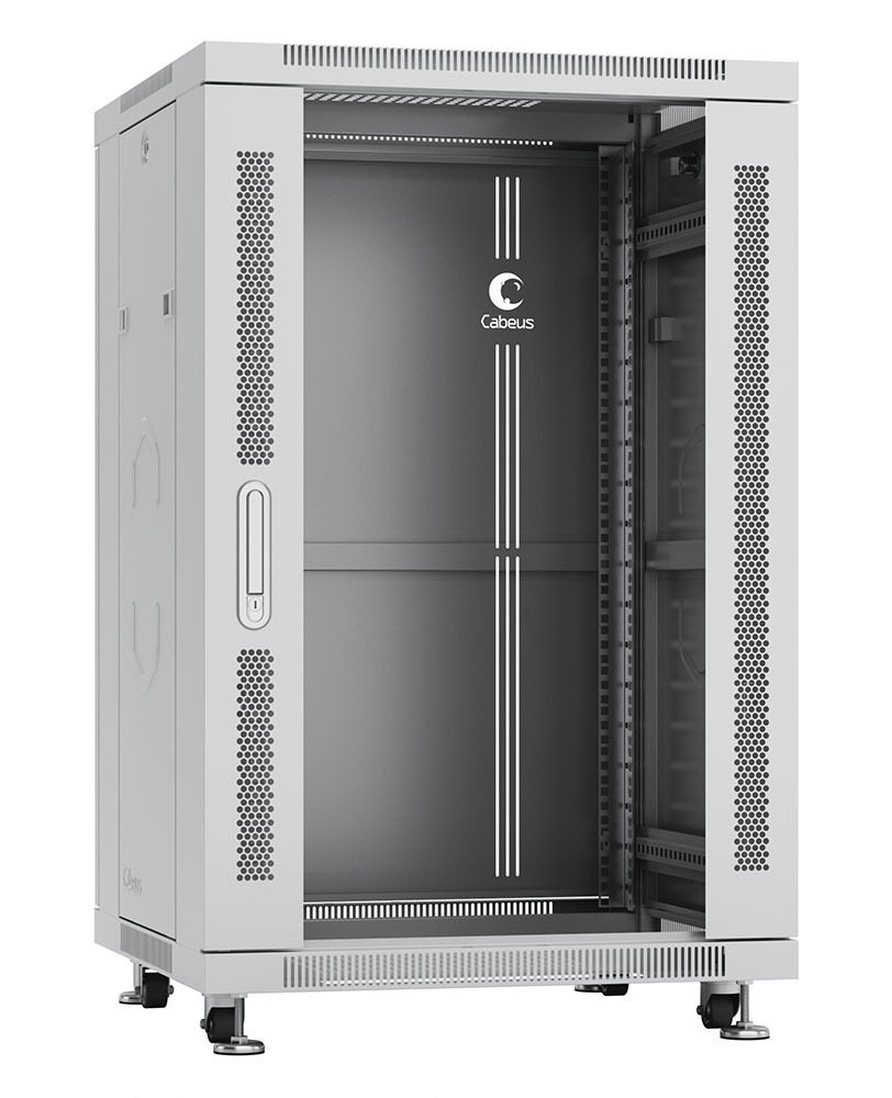 Шкаф телекоммуникационный напольный,18U 600x800x988 мм, дверь стекло, черный/серый Cabeus SH-05C-18U