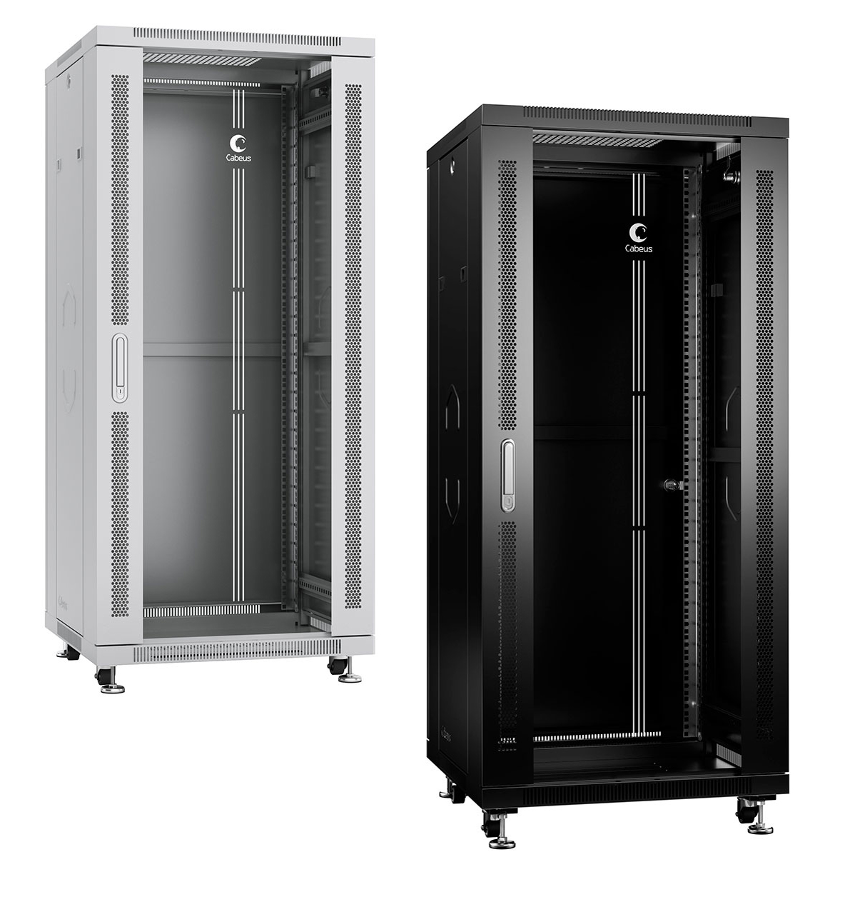 Шкаф телекоммуникационный напольный, 27U 600x800x1388 мм, дверь стекло, серый/черный Cabeus SH-05C-2