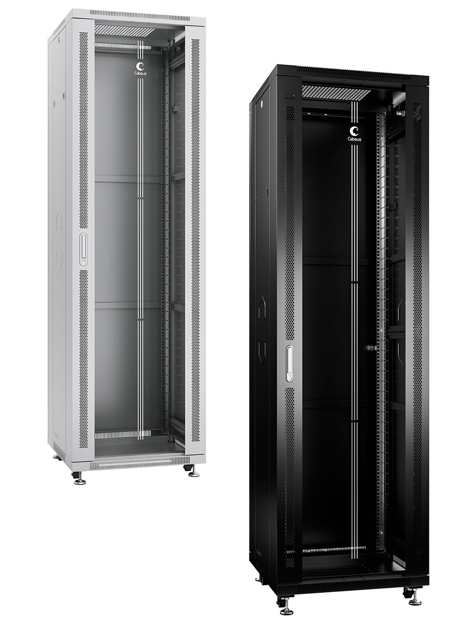 Шкаф телекоммуникационный напольный, 42U 600x800x2055 мм, дверь стекло, черный/серый Cabeus SH-05C-4