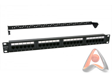 Патч-панель категория 6, 1U, 24 порта RJ-45, Dual IDC (задний кабельный организатор в комплекте), Ca