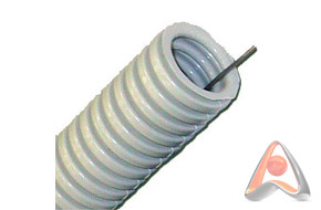 Труба гибкая гофрированная (гофра для кабеля) ПВХ 20 мм, с зондом, серая, бухта 100 м, Rexant 28-002