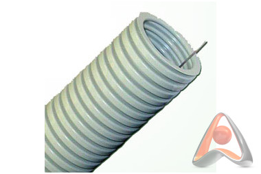 Труба гибкая гофрированная (гофра для кабеля) ПВХ 32 мм, с зондом, серая, бухта 25 м, Rexant 28-0032