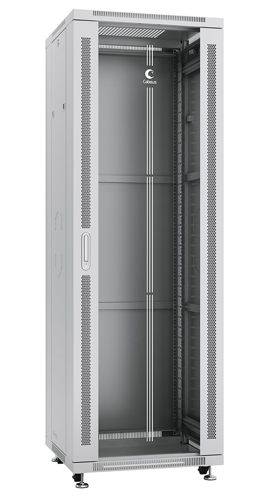 Шкаф телекоммуникационный напольный, 37U 600x800x1833 мм, дверь стекло, серый/черный Cabeus SH-05C-3