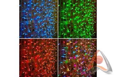 Гирлянда "Светодиодный Дождь" 2х1,5м, прозрачный провод, 230 В, диоды RGB, 300 LED свечение с динами