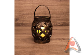 Декоративный фонарь со свечкой, плетеный корпус, бронза