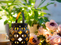 Декоративный фонарь со свечкой, плетеный корпус, бронза