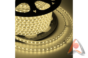 LED лента 220 В, 10х7 мм, IP67, SMD 2835, 60 LED/m, цвет свечения теплый белый, бухта 100 м