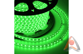 LED лента 220 В, 10х7 мм, IP67, SMD 2835, 60 LED/m, цвет свечения зеленый, бухта 100 м